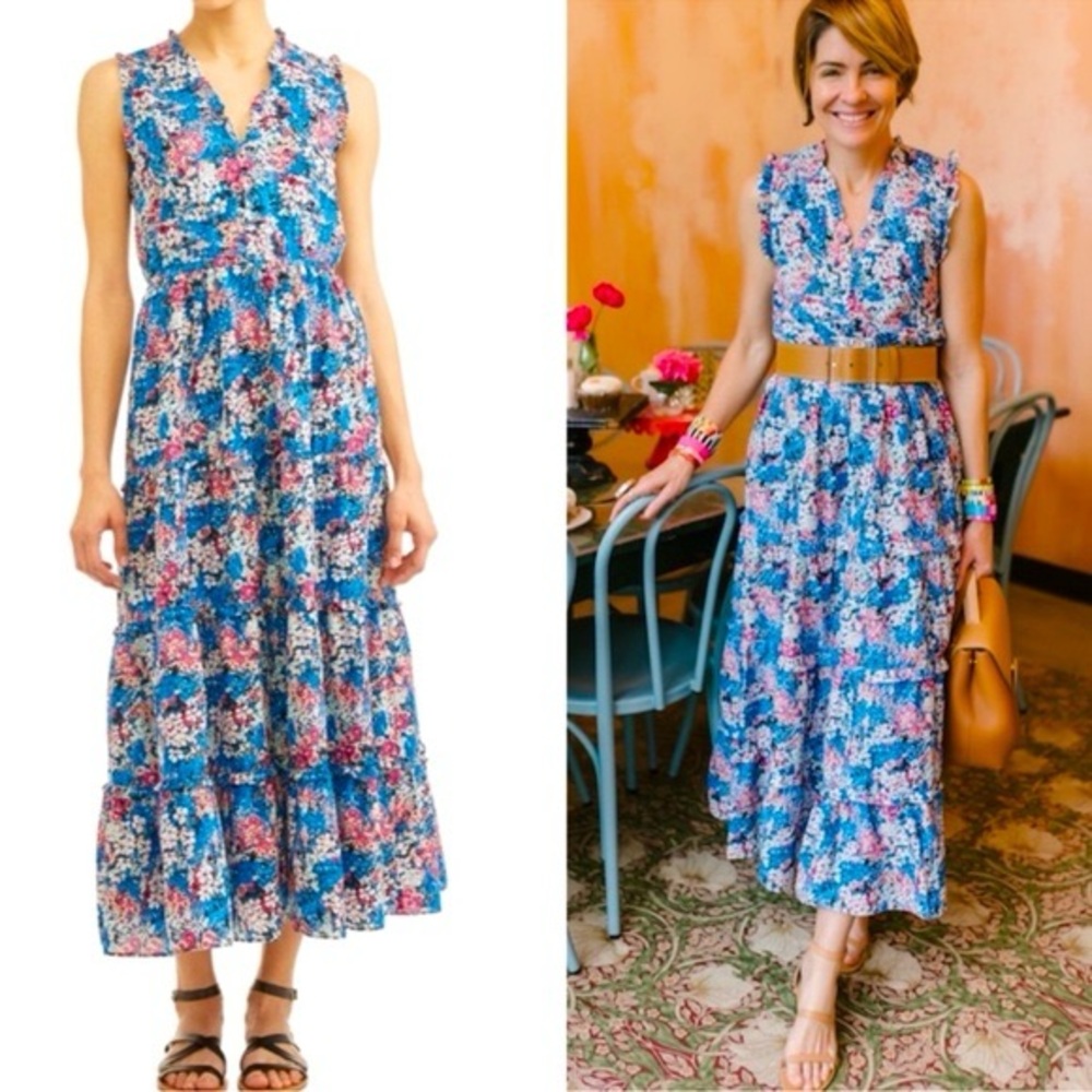 Textile Elizabeth and James Meg Blue Floral Maxi Dress Size XL - Picture 1 of 13